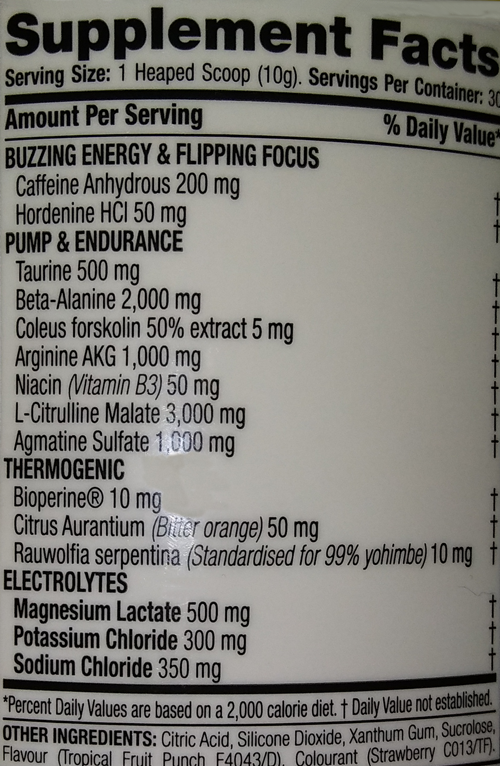 Beesting Buzz preworkout formula ingredients