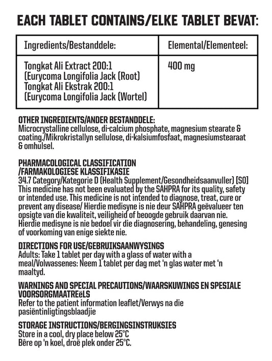 Nutritech Tongkat Ali tablets nutritional information