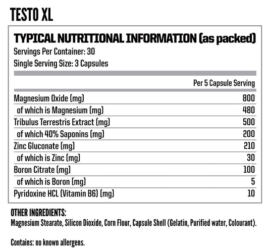 Nutritech Testo XL nutritional information