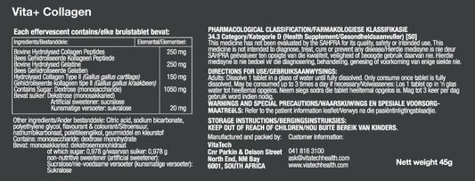 VitaTech Collagen Effervescent nutritional information