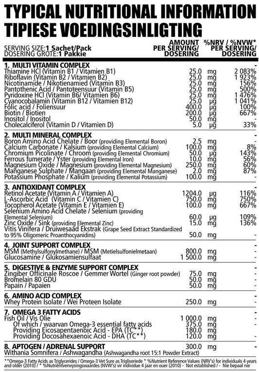 NPL Vita Pack X8 nutritional information