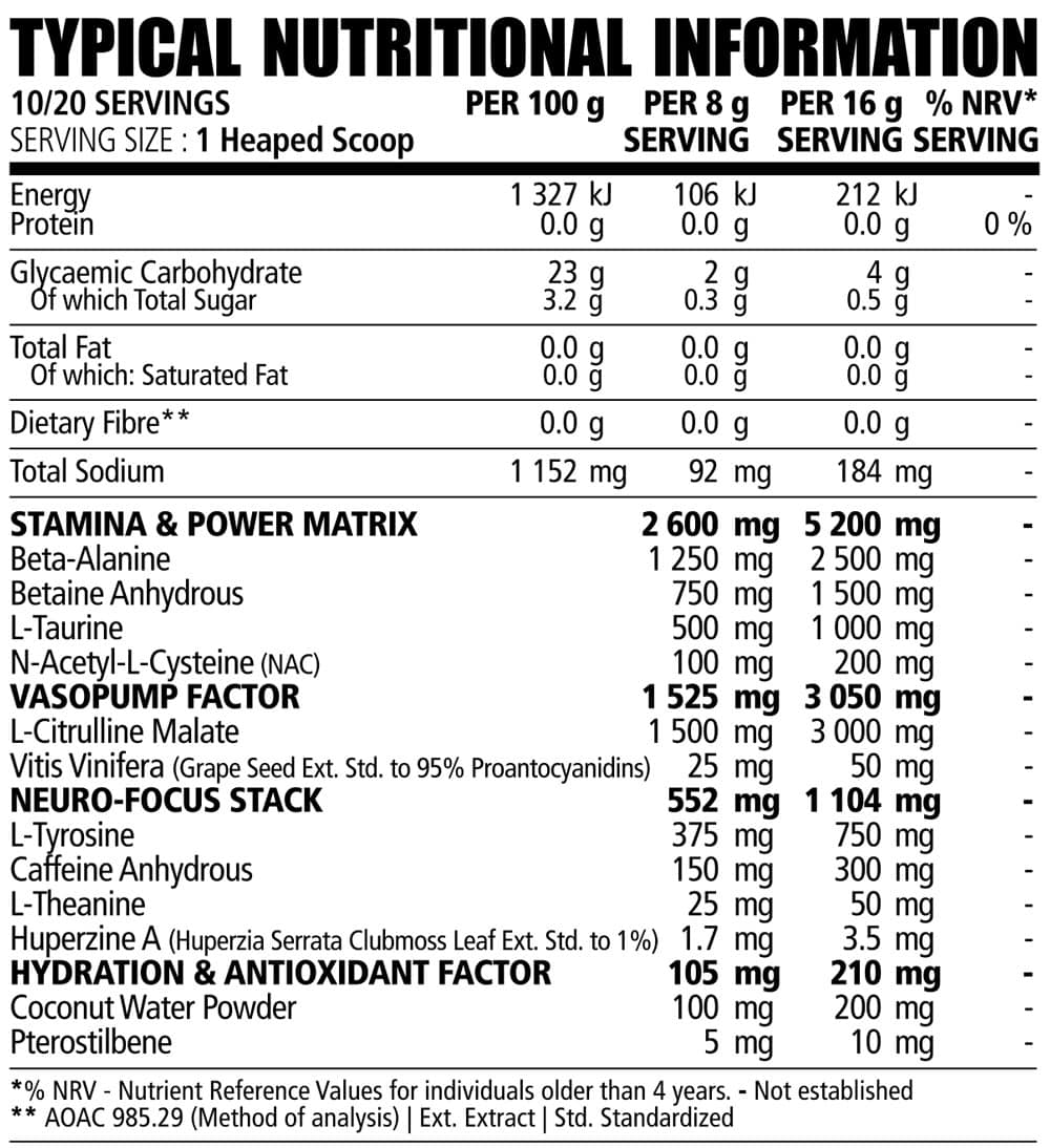 NPL Anarchy Pre-Workout nutritional information