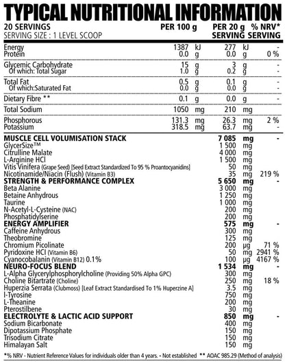 NPL Blackout Pre-Workout nutritional information