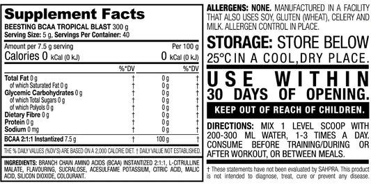 Beesting BCAA Amino Acids nutritional information