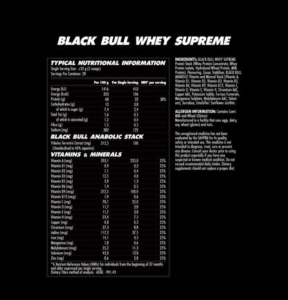 Blackbull Whey Supreme chocolate nutritional information