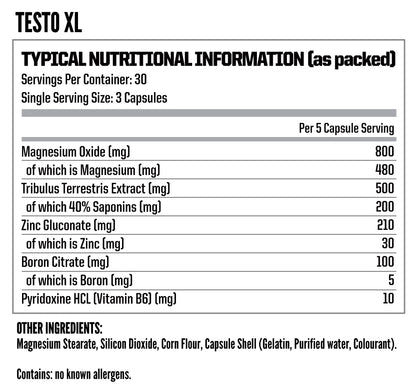 Nutritech Testo XL nutritional information
