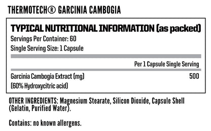 Nutritech ThermoTech Garcinia Cambogia nutritional information