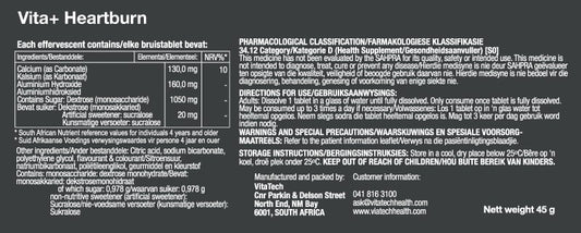 VitaTech HeartBurn Effervescent nutritional information