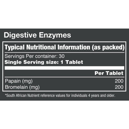 VitaTech Digestive Enzymes nutritional information label
