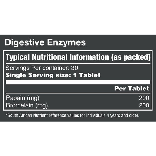 VitaTech Digestive Enzymes nutritional information label