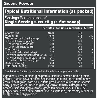 VitaTech Greens Powder nutritional information