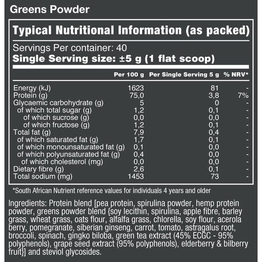 VitaTech Greens Powder nutritional information