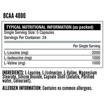 Nutritech BCAA 4000 Capsules ingredient list
