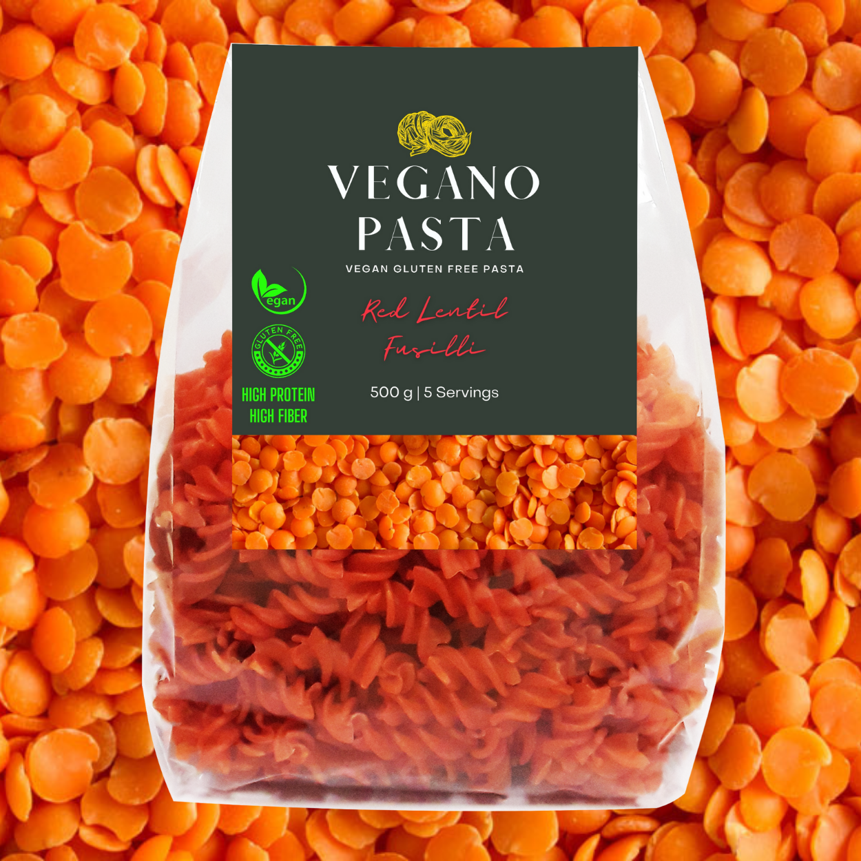 Vegano Pasta Red Lintil Fusilli